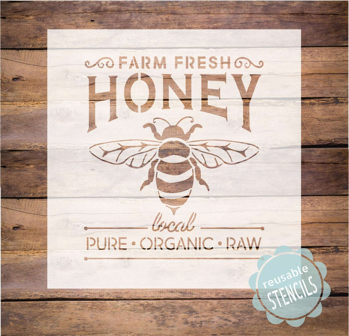 Bumble & Co Local Honey Stencil with Bee by StudioR12 DIY Rustic Farm Home Decor Craft & Paint Farmhouse Wood Signs Select Size 18 x 18 inch