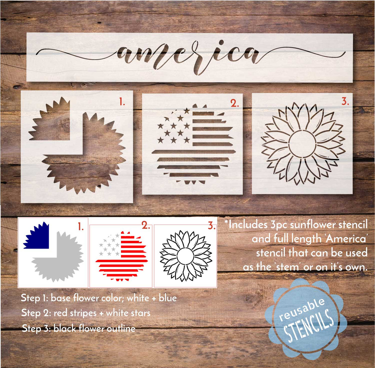 Sunflower American Flag Stencil // Step by Step Tutorial 