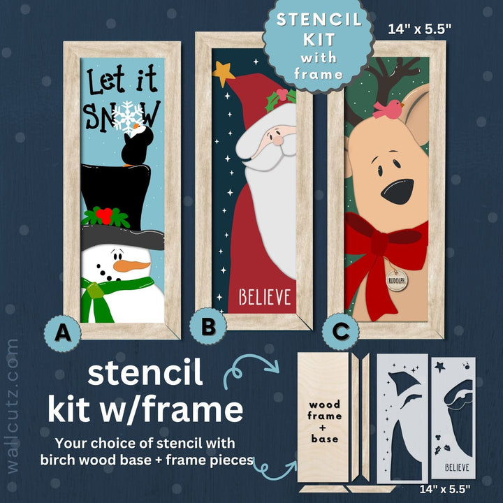 WallCutz  Christmas Stencil Kit with Frame / Snowman, Reindeer or Santa Wood Kit