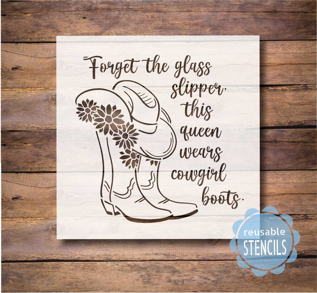 WallCutz  Cowgirl Boots with Sunflowers / Reusable Stencil Stencil