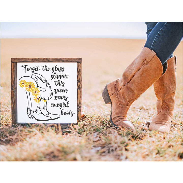 WallCutz  Cowgirl Boots with Sunflowers / Reusable Stencil Stencil