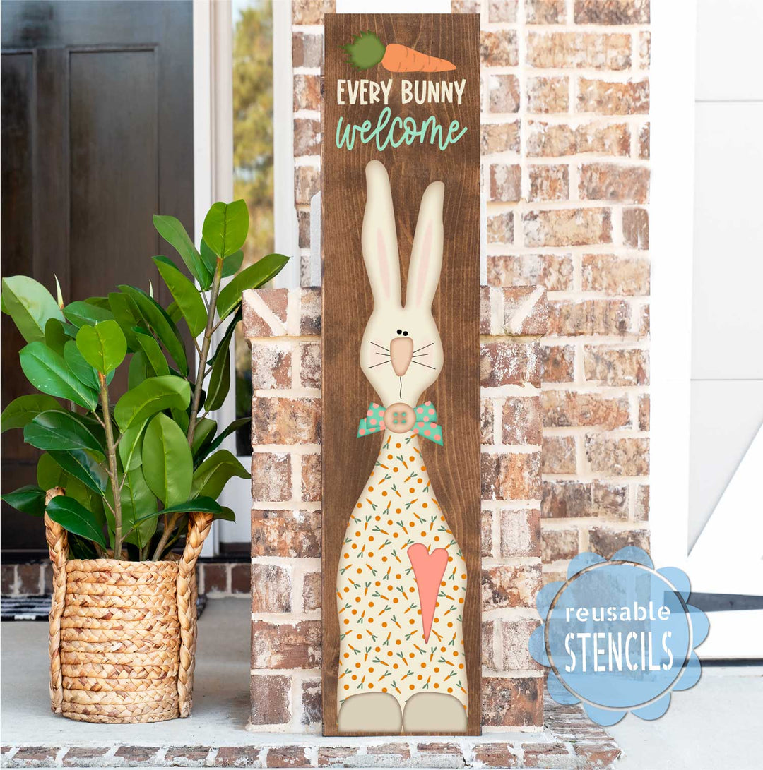 WallCutz  Every Bunny Welcome / Tall Bunny Stencil with Carrot Pattern Stencil