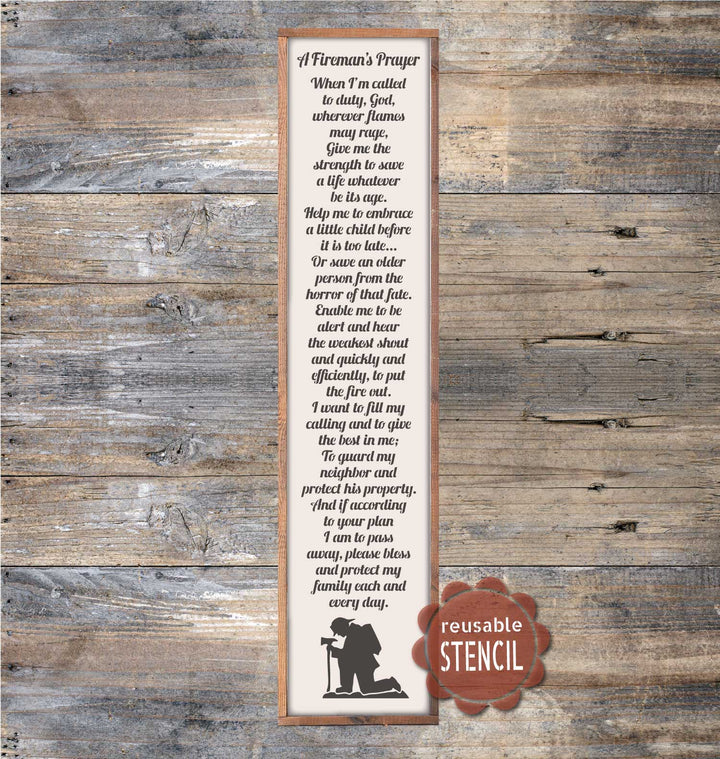 WallCutz  Fireman's Prayer / Kneeling Firefighter Stencil Stencil