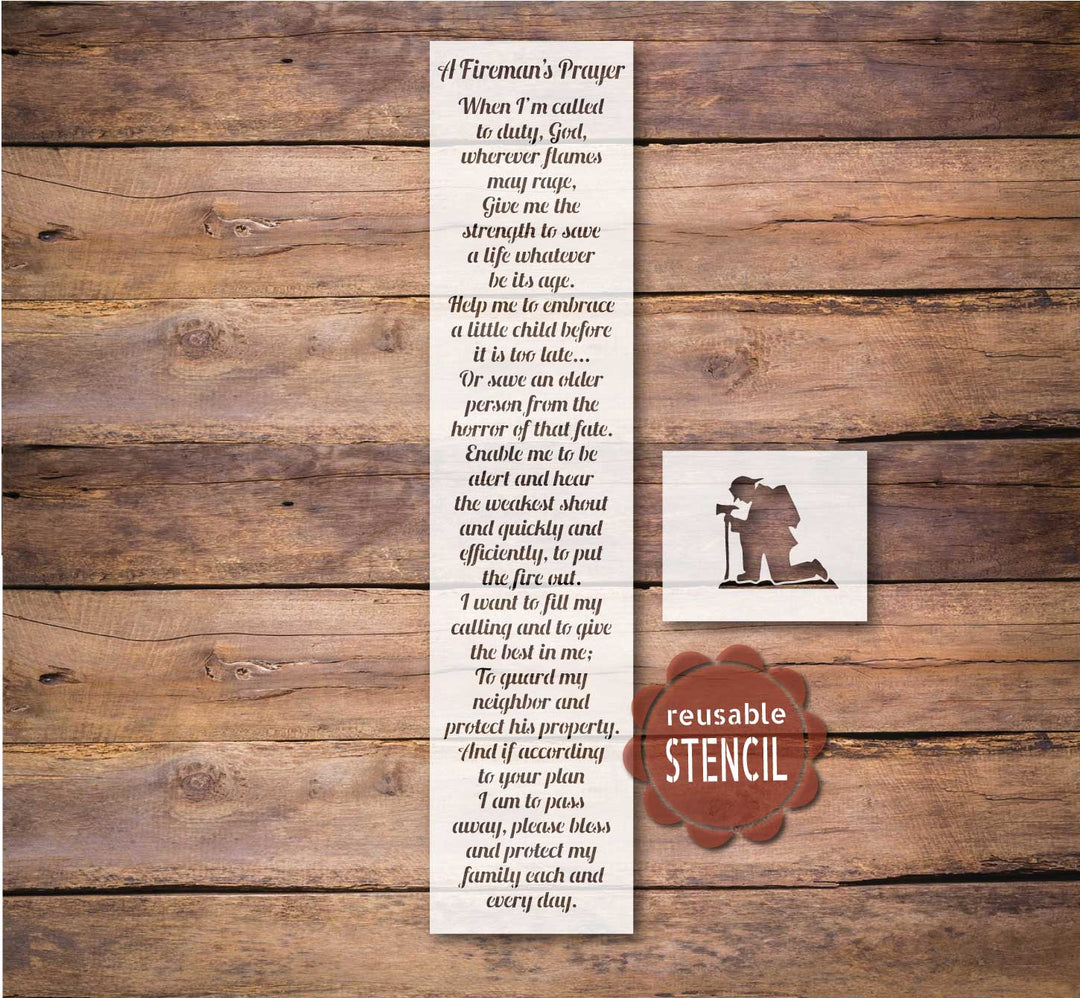 WallCutz  Fireman's Prayer / Kneeling Firefighter Stencil Stencil