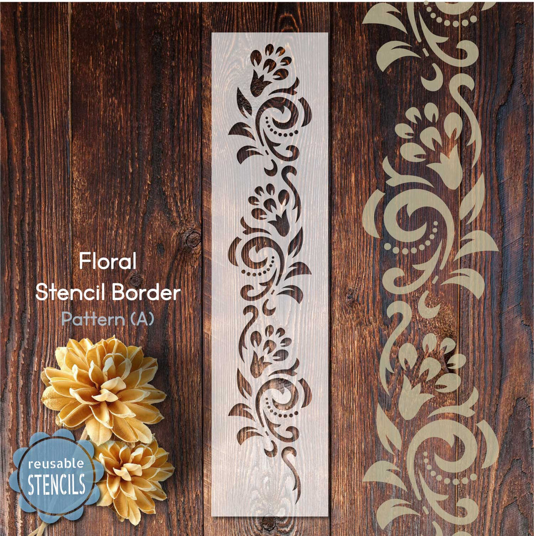 WallCutz  Floral Inlay Stencil (A) / Border Pattern Stencil Stencil