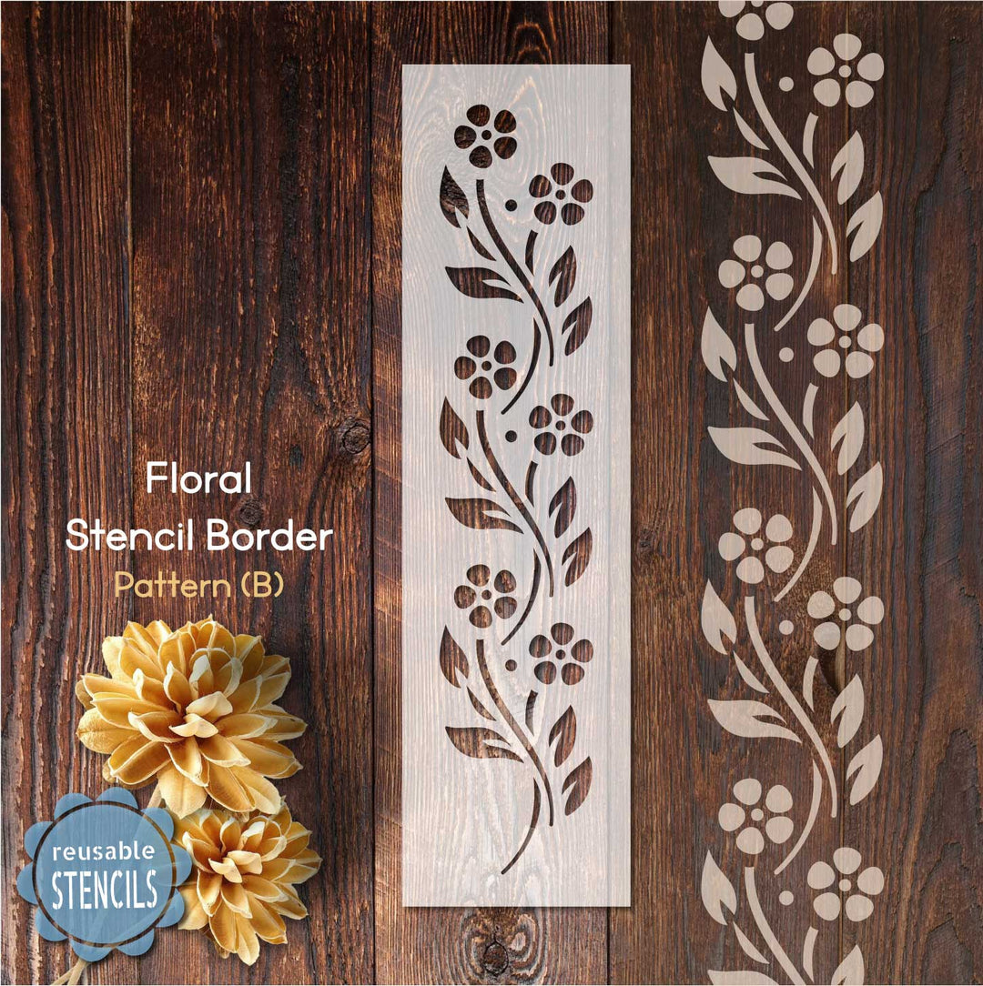 WallCutz  Floral Inlay Stencil (B) / Border Pattern Stencil Stencil