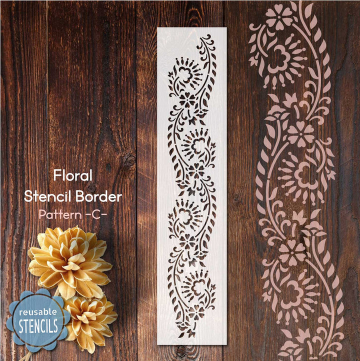 WallCutz  Floral Inlay Stencil (C) / Seamless Pattern Stencil Stencil