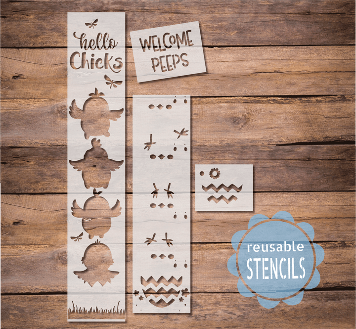 WallCutz  Hello Chicks / Reusable Stencil Stencil