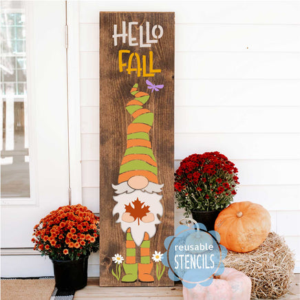 WallCutz  Hello Fall Gnome / Porch Stencil Stencil