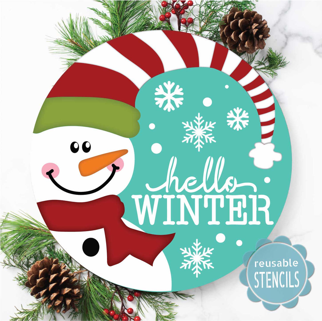 WallCutz  Hello Winter Happy Snowman/  Reusable Stencil Stencil