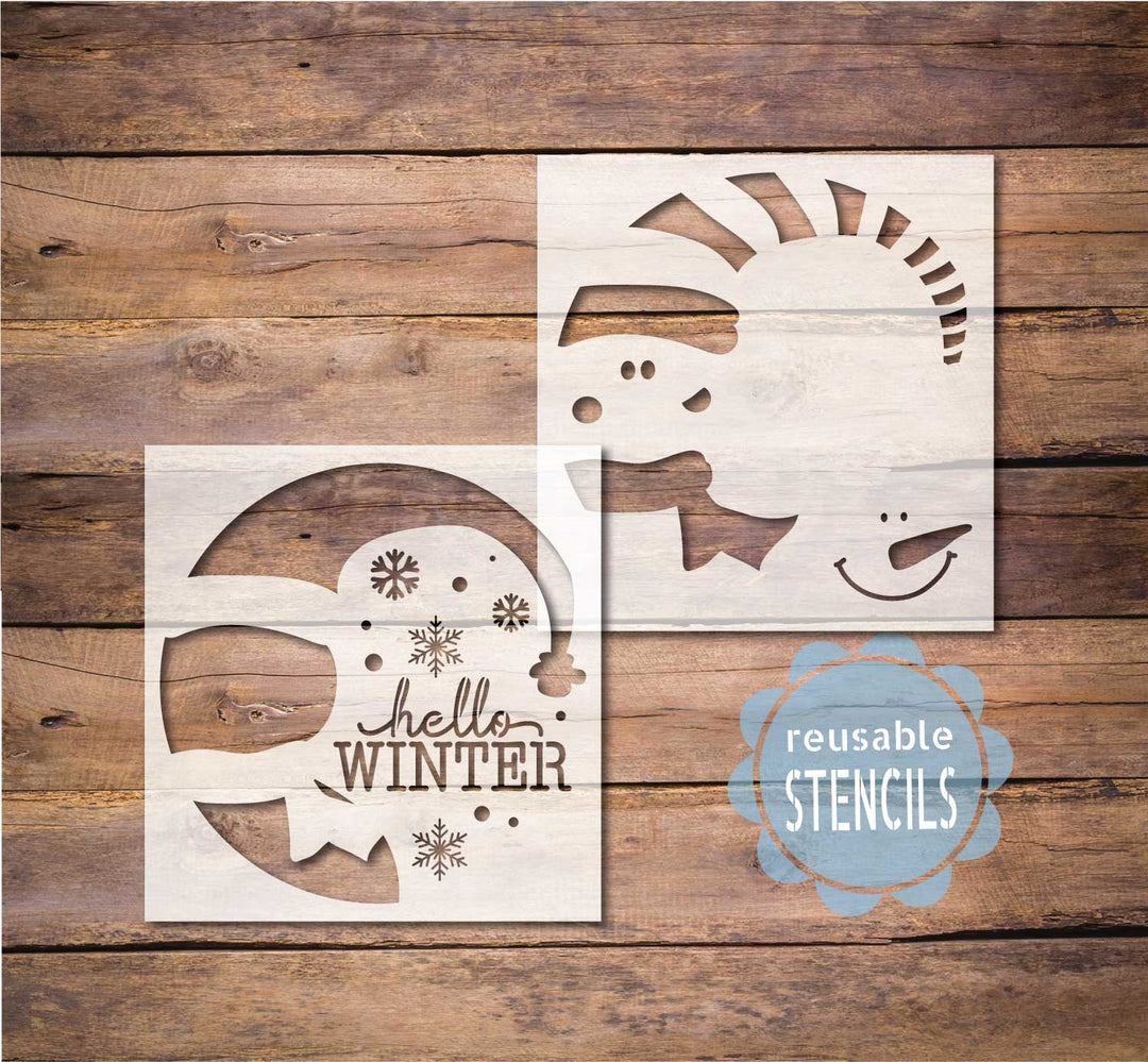 WallCutz  Hello Winter Happy Snowman/  Reusable Stencil Stencil