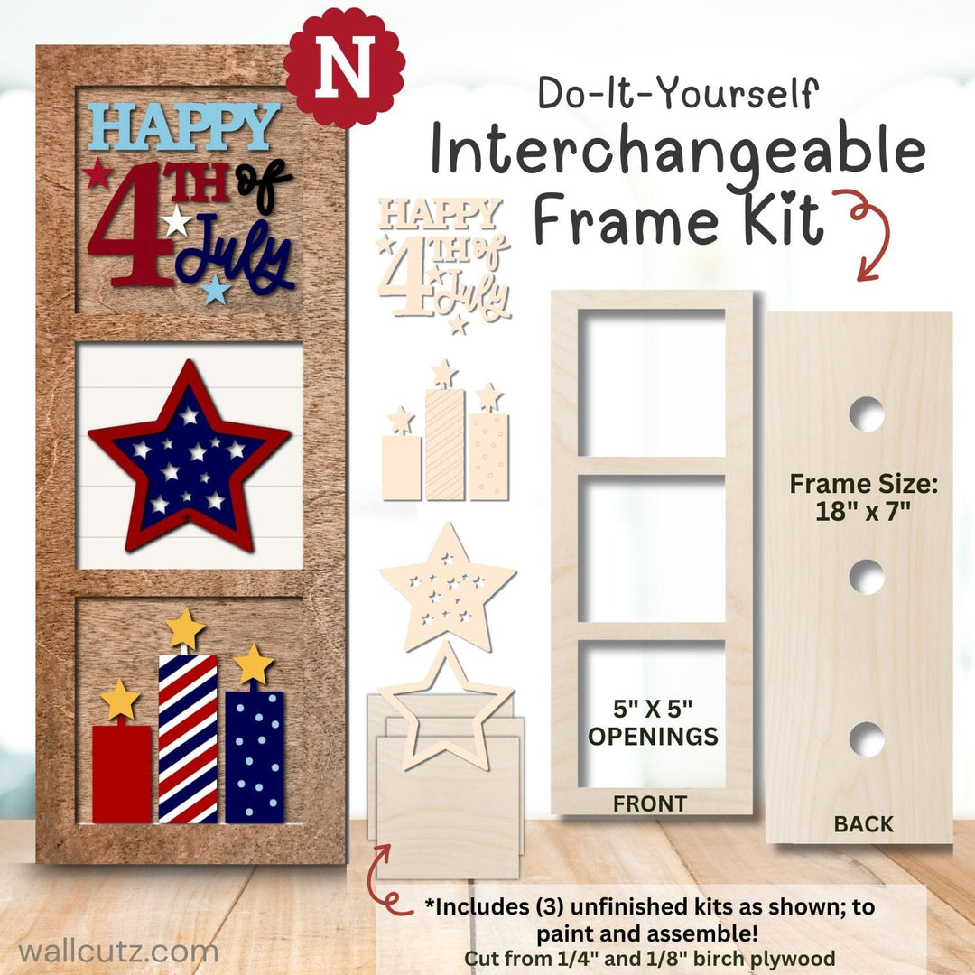 WallCutz  Interchangeable 5" x 5" Kits / Happy 4th of July Wood Kit