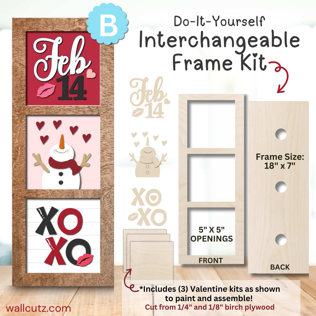 WallCutz  Interchangeable 5" x 5" Kits / Set B Valentines Wood Kit