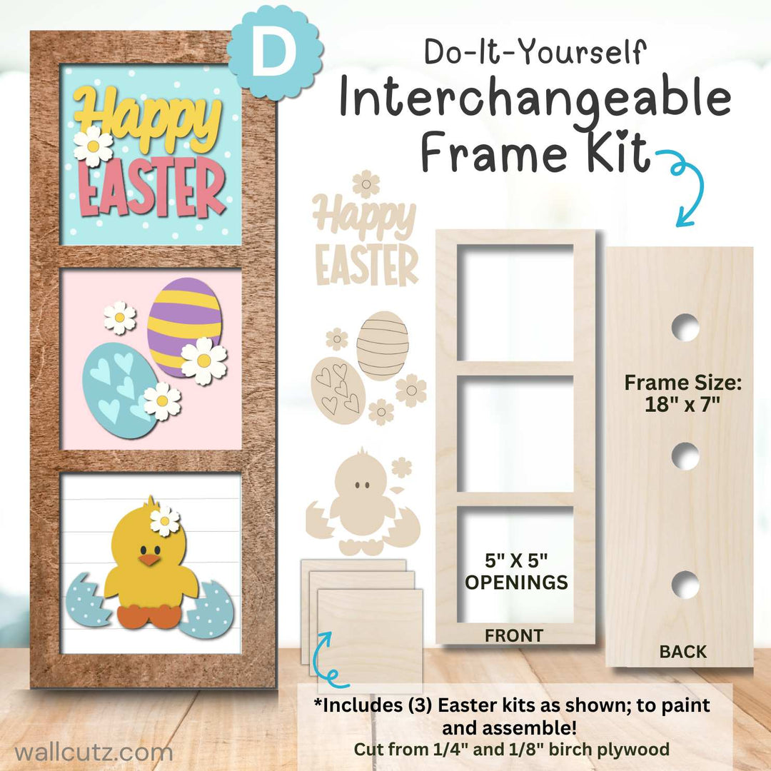 WallCutz  Interchangeable 5" x 5" Kits / Set (D) Happy Easter Wood Kit