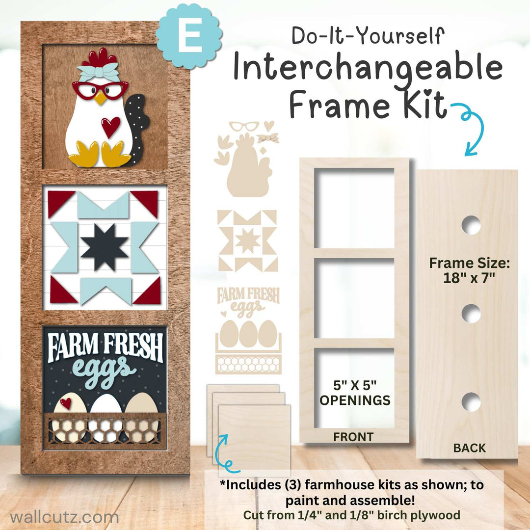 WallCutz  Interchangeable 5" x 5" Kits / Set (E) Chicken Farm Wood Kit