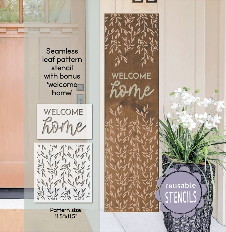 WallCutz  Leafy Vine Welcome Home Pattern Stencil / Seamless Stencil