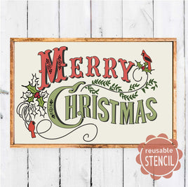 WallCutz  Merry Christmas Vintage Stencil Stencil