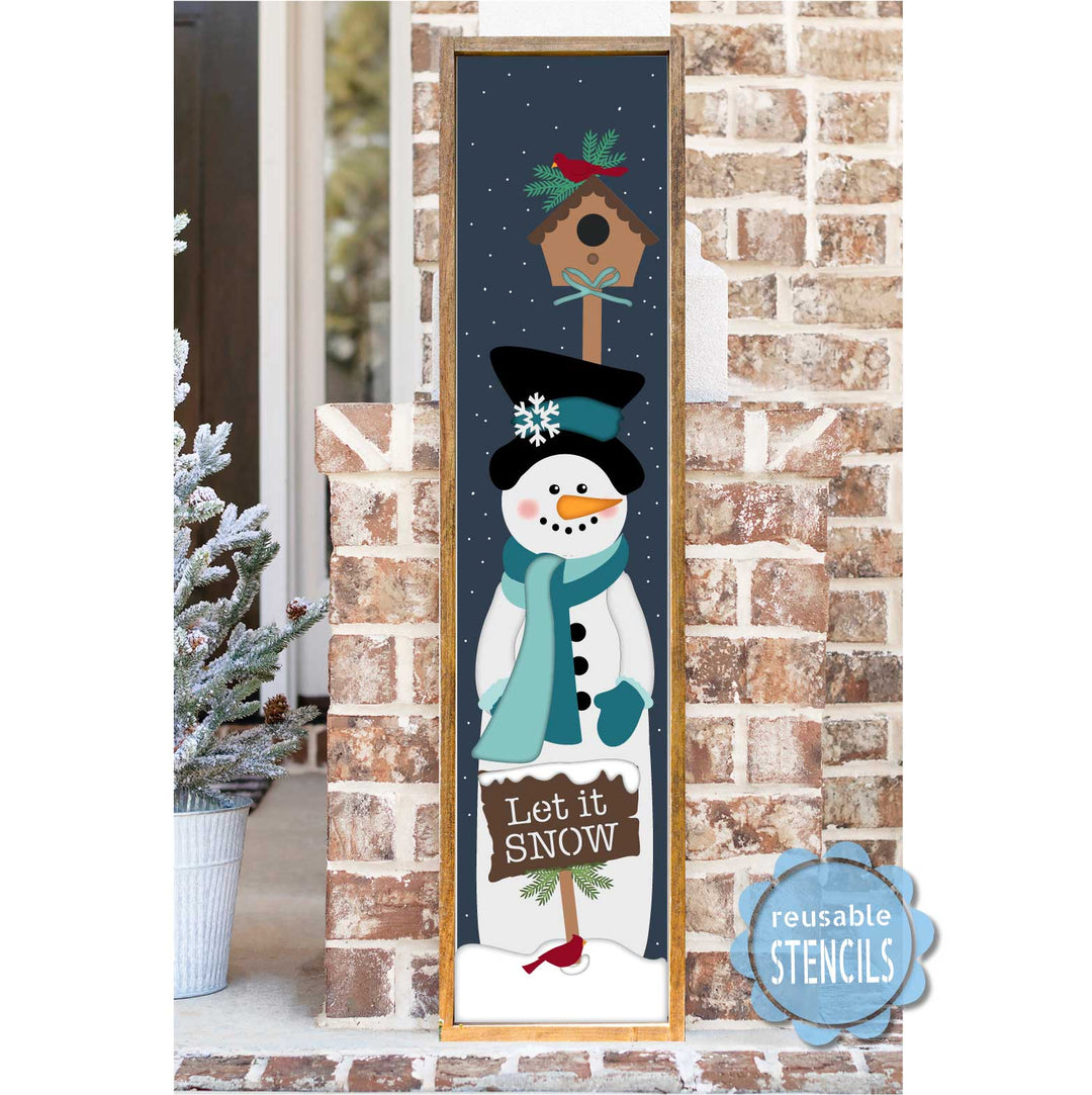 WallCutz  Mr. Snowman with Birdhouse / Porch Stencil Stencil