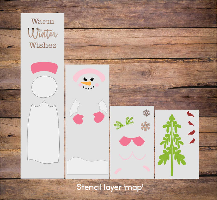 WallCutz  Mrs. Snow Lady with Birds in Tree / Reusable Stencil Stencil