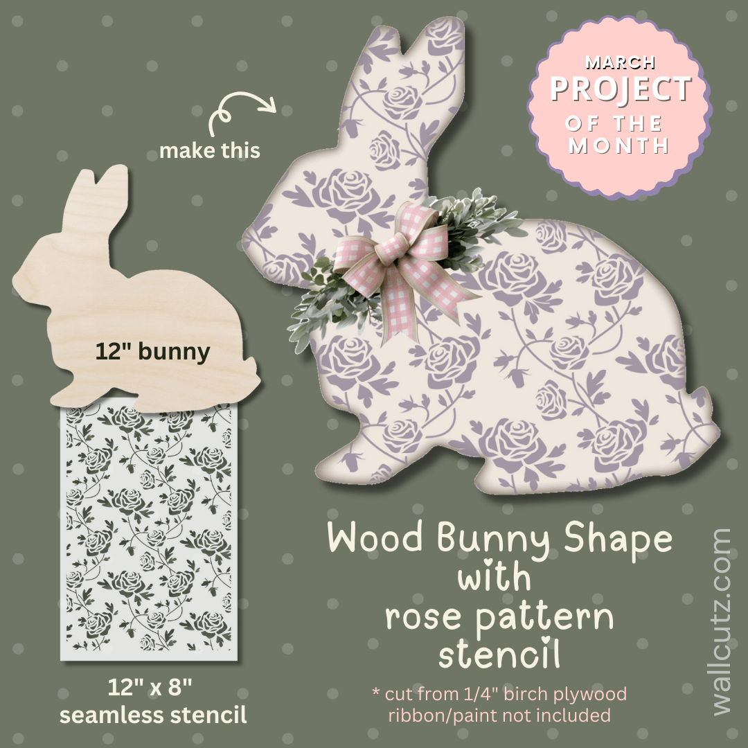 WallCutz  Project of the Month / Bunny Shape with Seamless Rose Pattern Stencil Wood Kit