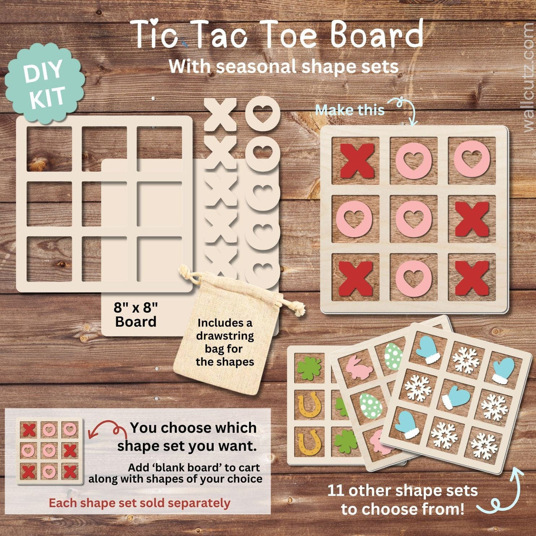 WallCutz  Tic Tac Toe Board with Optional Shape Sets Wood Kit