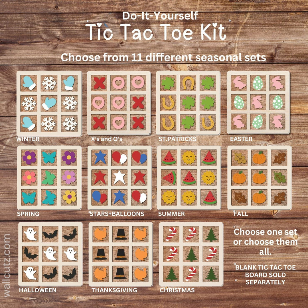 WallCutz  Tic Tac Toe Board with Optional Shape Sets Wood Kit