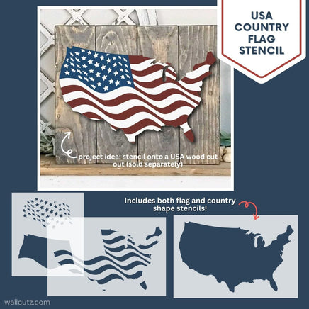 WallCutz  USA Waving Flag Stencil Wood Kit