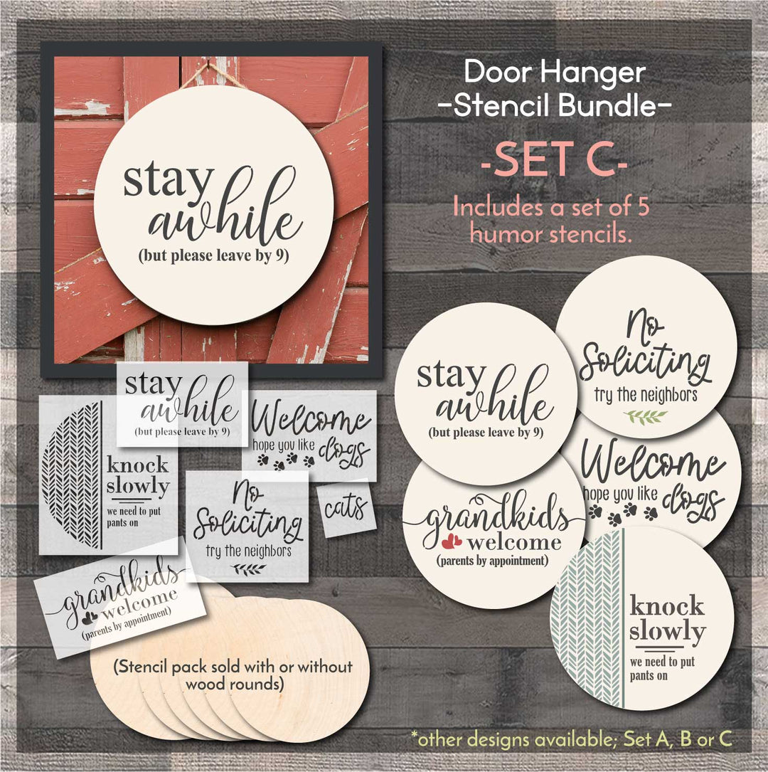 WallCutz  SET (C)  Door Hanger Stencil Bundle / Humor Set Wood Kit