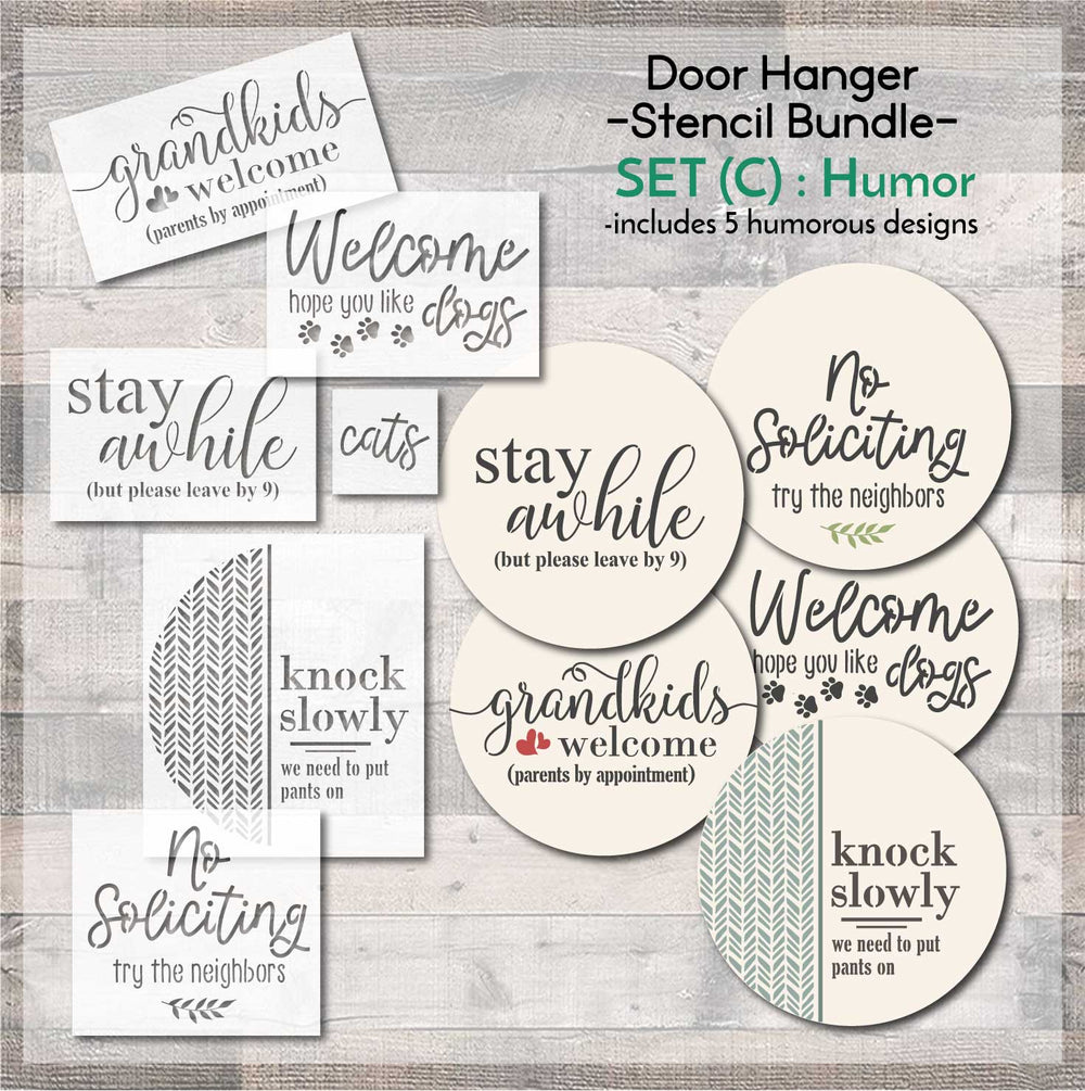 WallCutz  SET (C)  Door Hanger Stencil Bundle / Humor Set Wood Kit