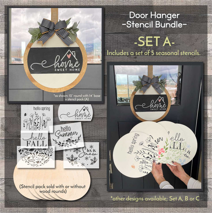 WallCutz  SET (A) Door Hanger Stencil Bundle / Seasonal Wood Kit