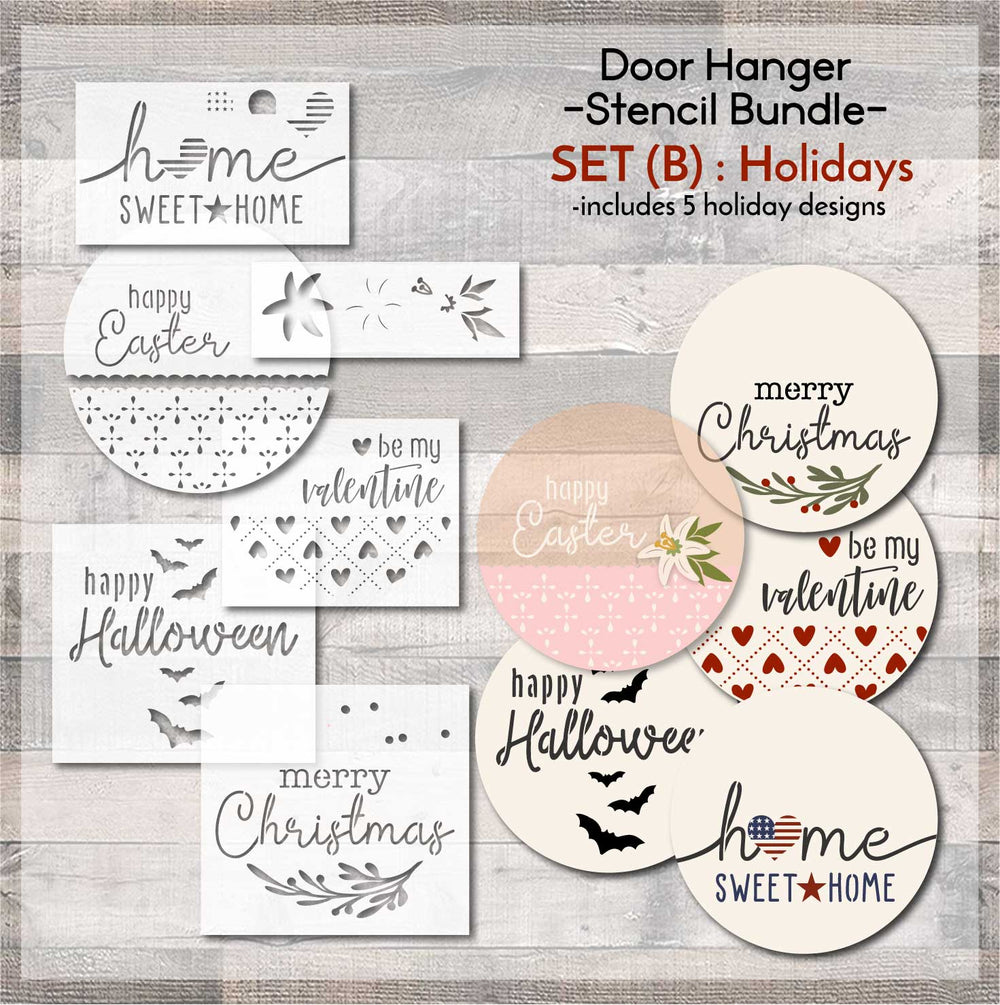 WallCutz  SET (B) /  Door Hanger Stencil Bundle / Holiday Set Wood Kit