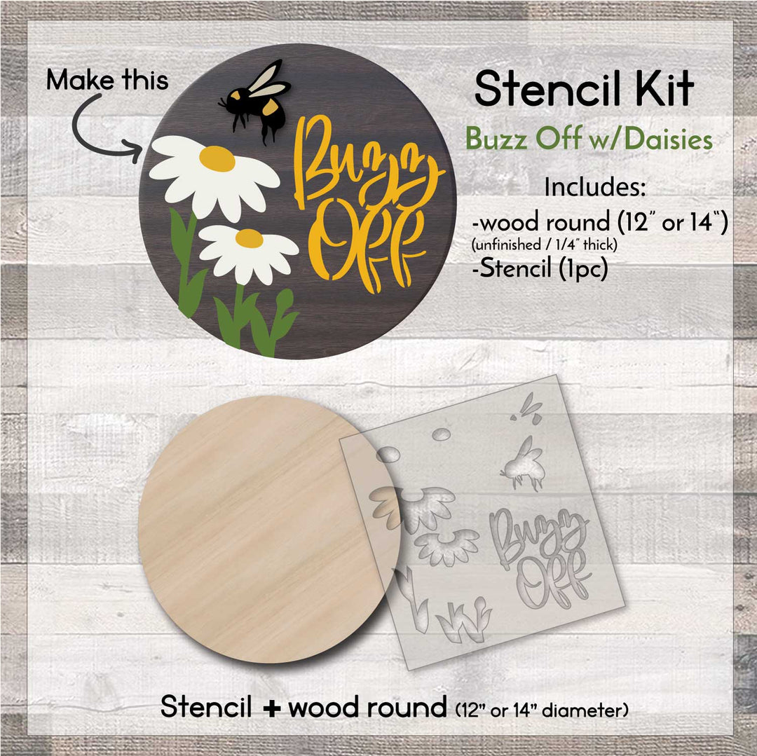 WallCutz  STENCIL KIT with Wood Round / Buzz Off Daisy Wood Kit