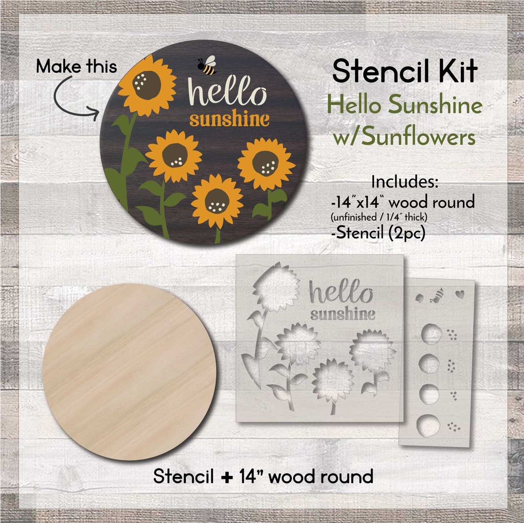 WallCutz  STENCIL KIT with Wood Round / Hello Sunshine Sunflowers Wood Kit