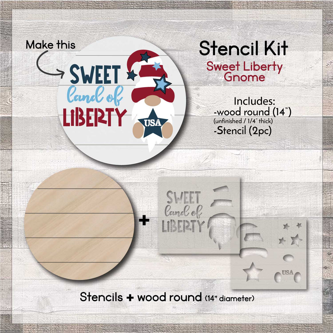 WallCutz  STENCIL KIT with Wood Round / Sweet Liberty Gnome Wood Kit