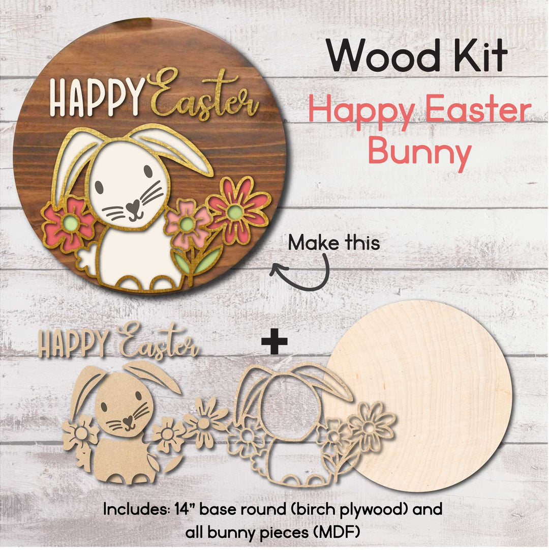 WallCutz  WOOD KIT / Easter Bunny Flowers Wood Kit