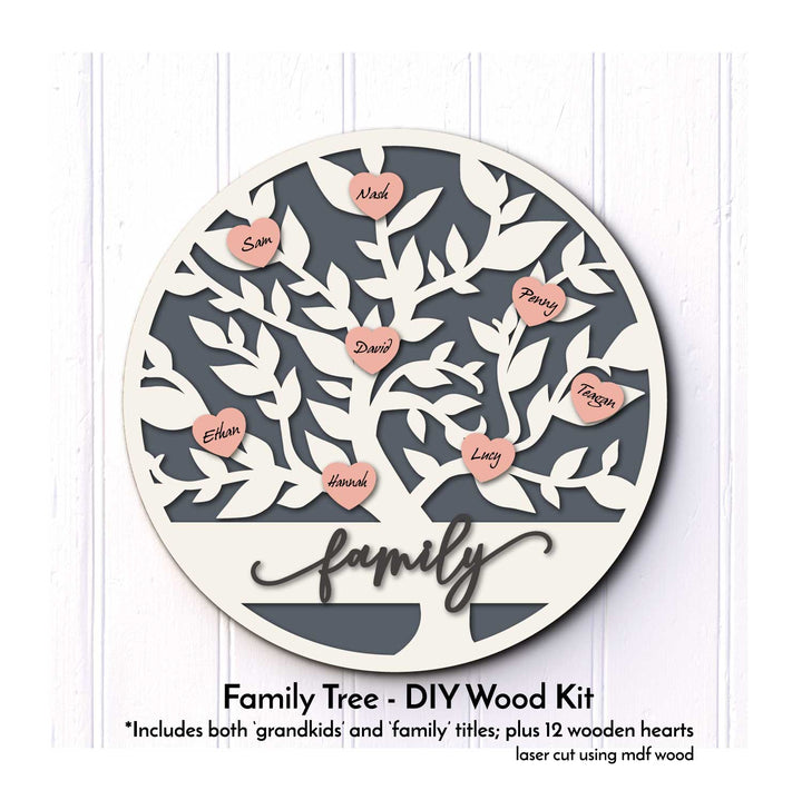 WallCutz  WOOD KIT / Grandkids Tree with hearts Wood Kit