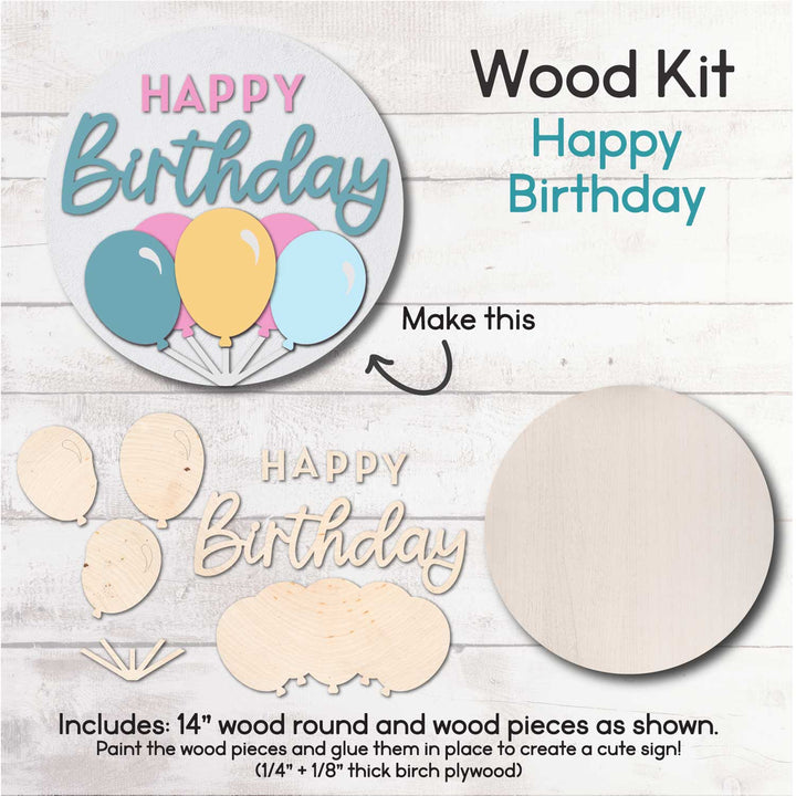 WallCutz  WOOD KIT / Happy Birthday Balloons Wood Kit