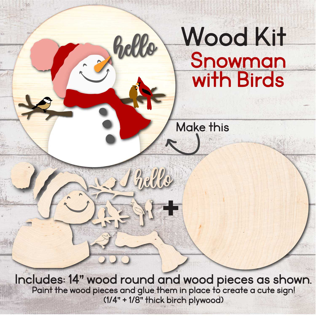 WallCutz  WOOD KIT / Happy Snowman with Birds Wood Kit