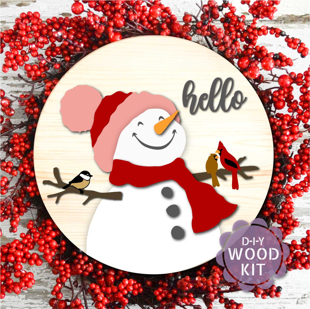 WallCutz  WOOD KIT / Happy Snowman with Birds Wood Kit