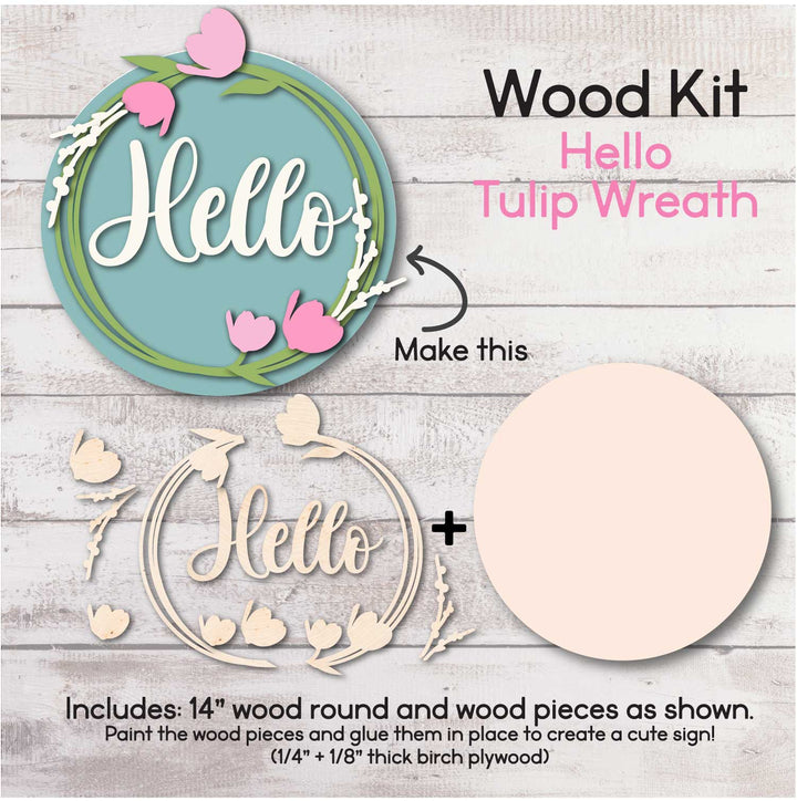 WallCutz  WOOD KIT  / Hello Tulip Wreath Wood Kit