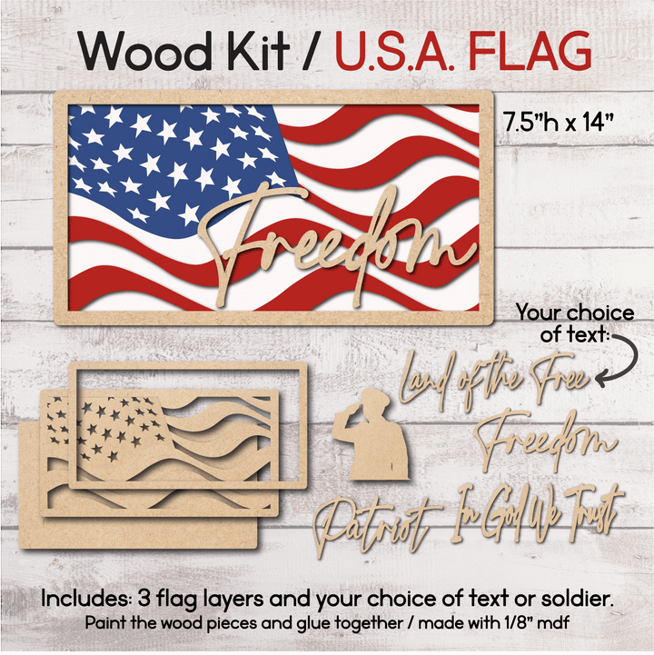 WallCutz  WOOD KIT / Laser Cut American Flag wood kit