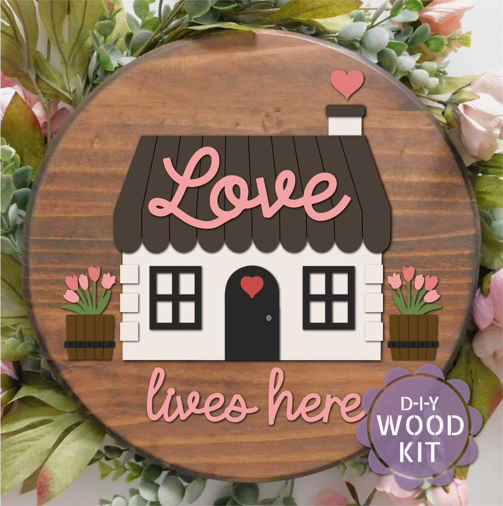 WallCutz  WOOD KIT / Love Lives Here - Cozy Cottage Wood Kit