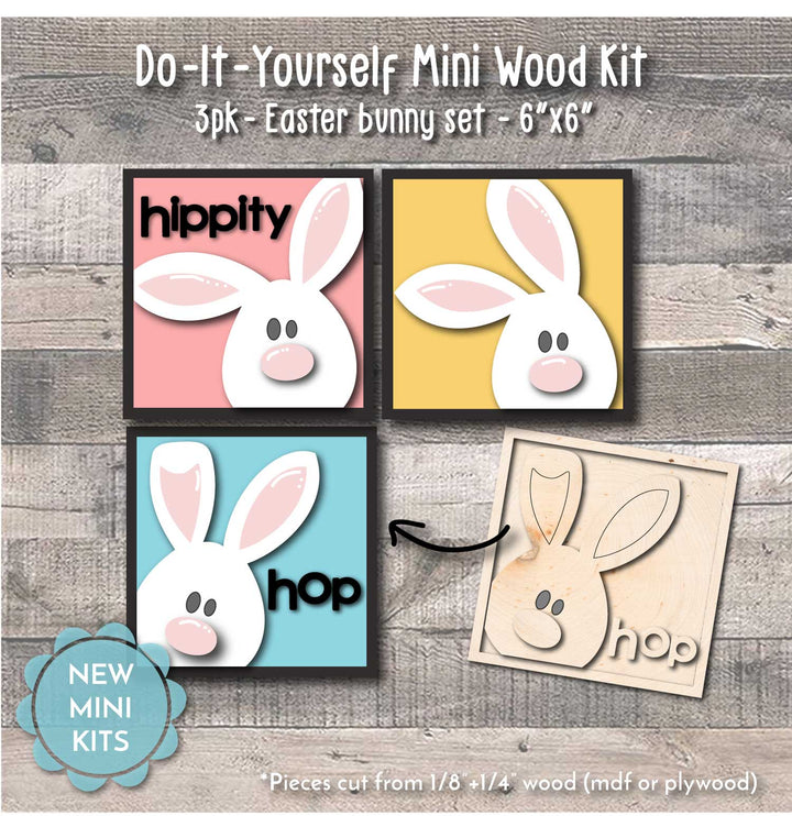 WallCutz  WOOD KIT MINI / Hippity Hop Bunny Faces / 6 inch Wood Kit