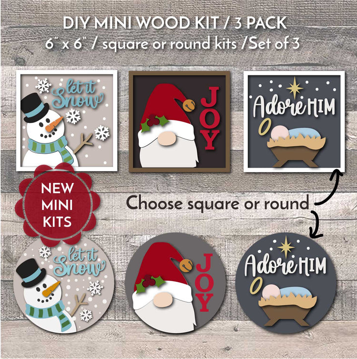 WallCutz  WOOD KIT MINI / Set of 3 Holiday DIY Kits / 6 inch Wood Kit