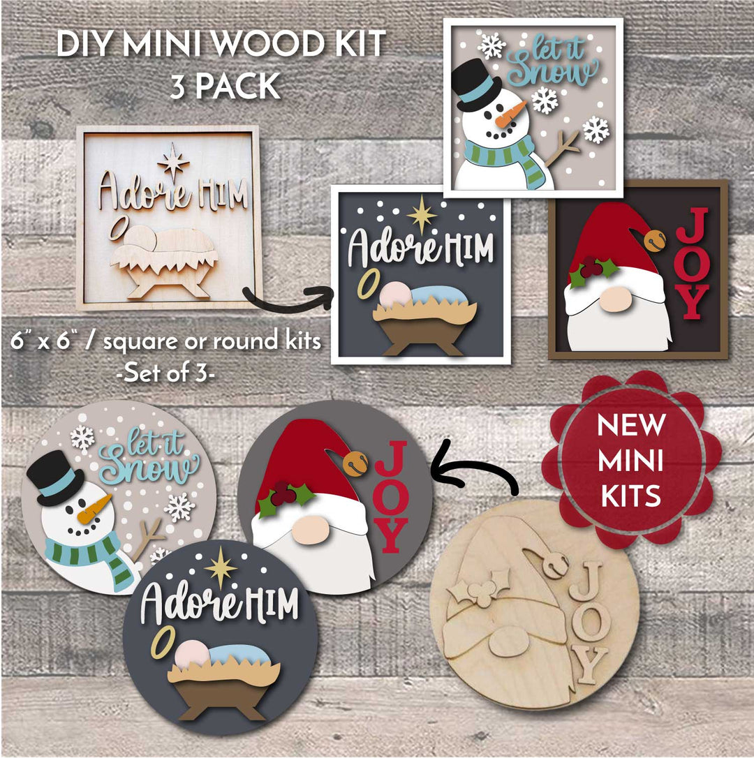 WallCutz  WOOD KIT MINI / Set of 3 Holiday DIY Kits / 6 inch Wood Kit