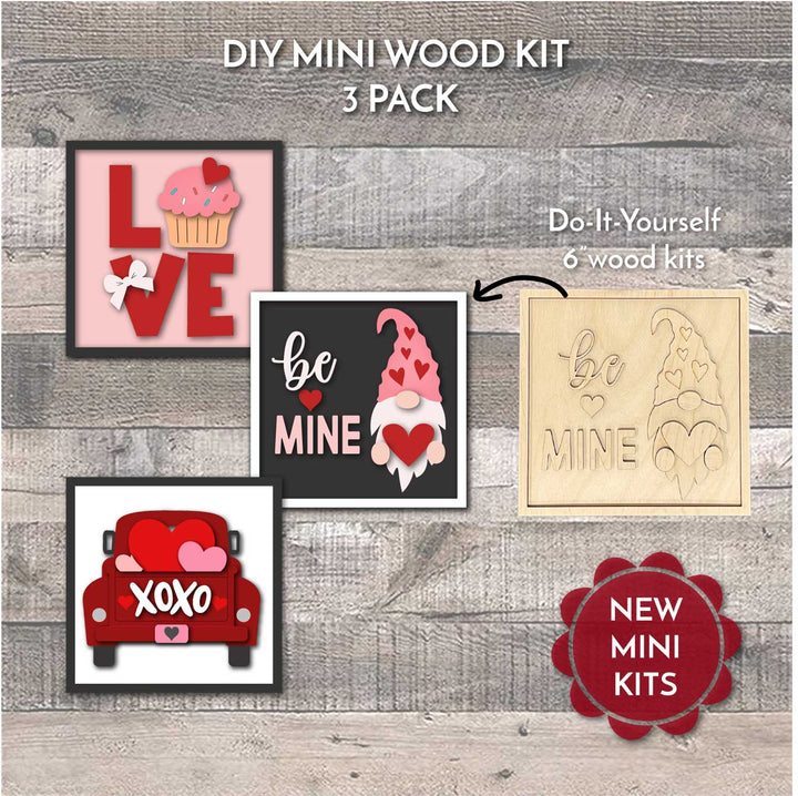 WallCutz  WOOD KIT MINI / Set of 3 Valentine Kits / 6 inch Wood Kit