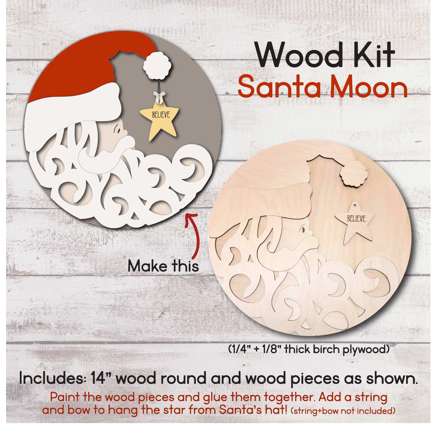 Wood Ornament Kit / Santa Moon Believe