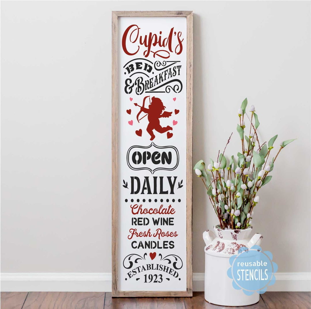 WallCutz  Cupid's Bed & Breakfast / Valentine Porch Stencil Stencil