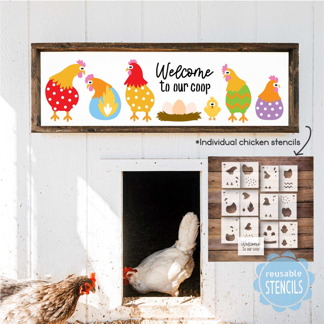 WallCutz  Cute Chicken Stencils / Welcome to our Coop Stencil