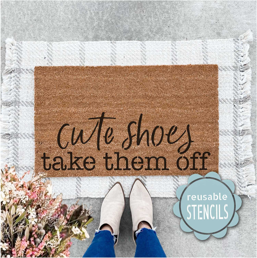 WallCutz  Cute Shoes Take Them Off / Door Mat Stencil Stencil